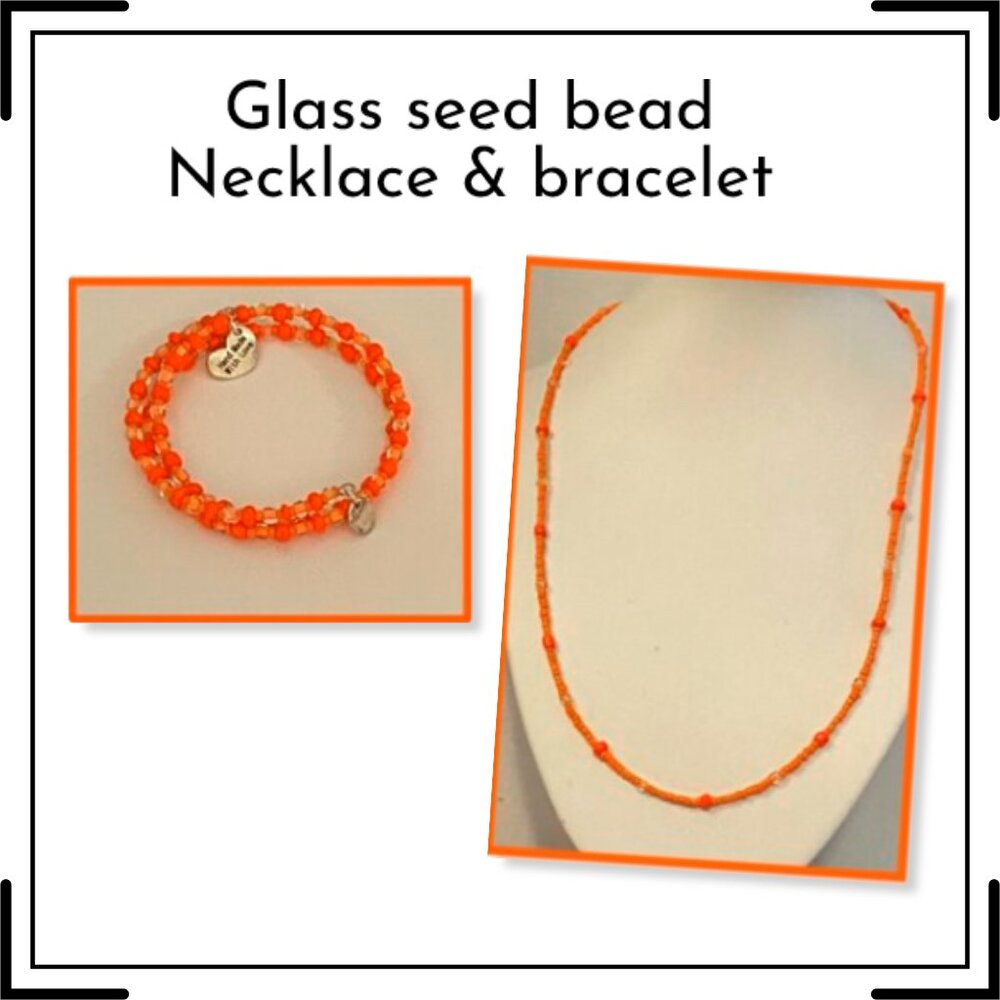 NEW Orange glass seed bead Fall necklace and memory wire bracelet